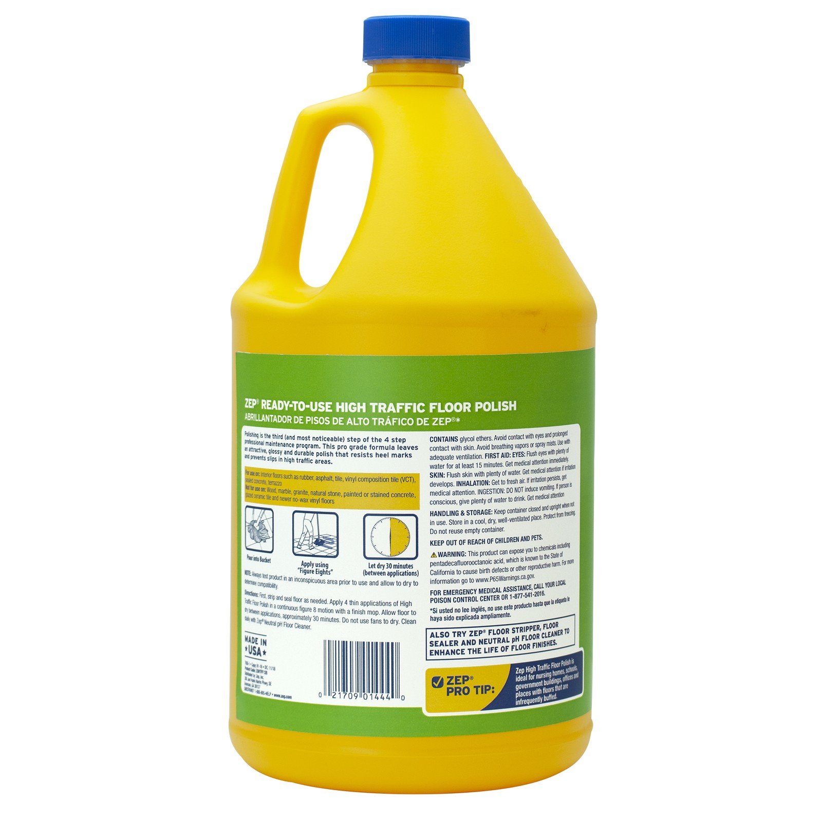 Zep High Traffic Floor Polish – 1 Gal (Case of 2) ECZUHTFF1282- Scuff-Resistant