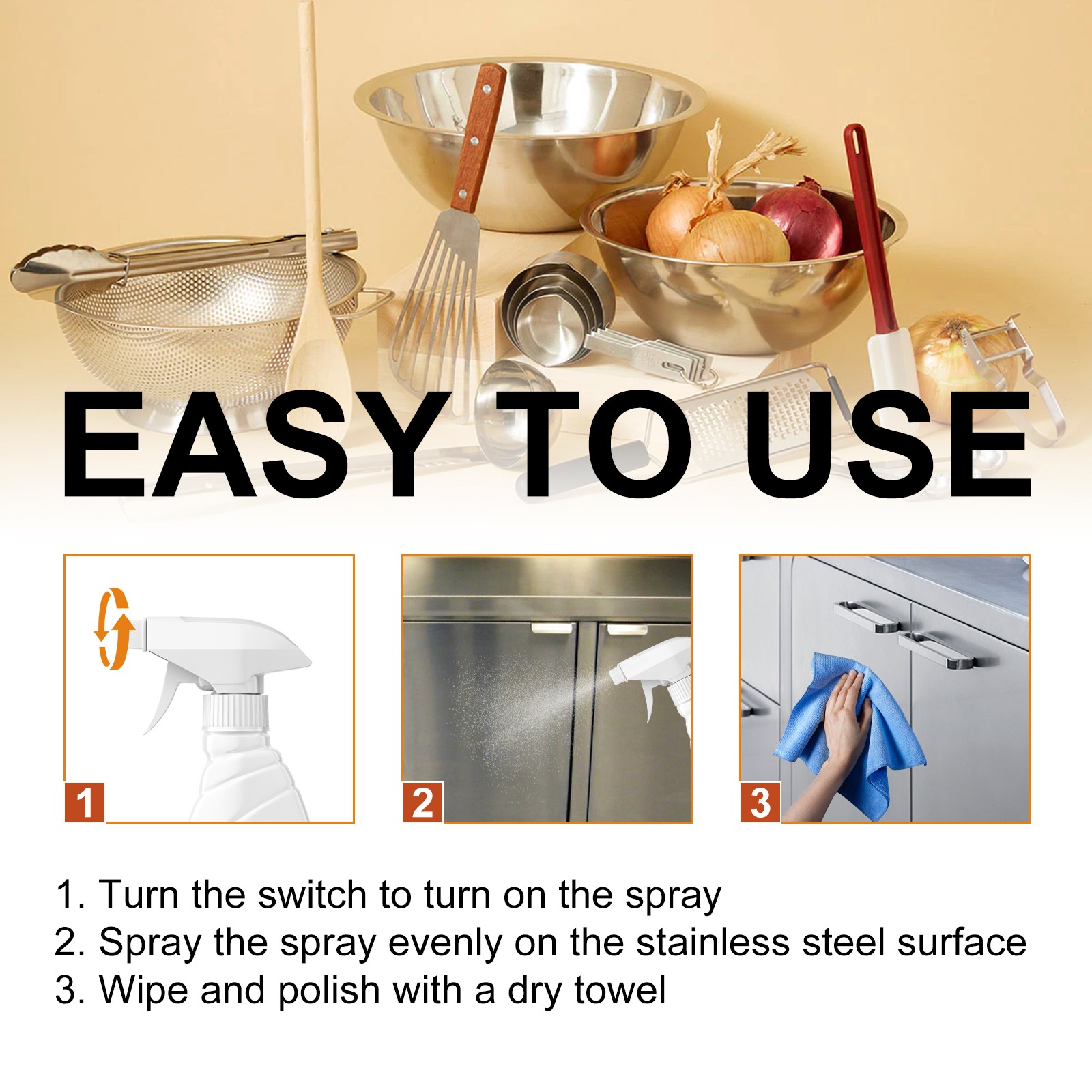 Stainless Steel Cleaner Polish Rust Remover for Cookware & Kitchen Surfaces
