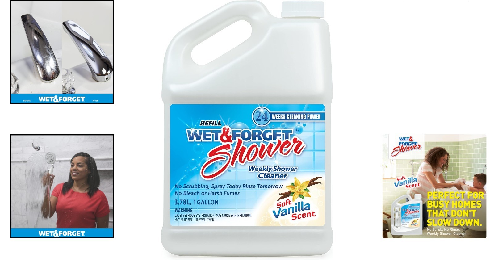 Bleach-Free Weekly Shower Cleaner – 128 Fl Oz Vanilla Scent, No Scrubbing Needed