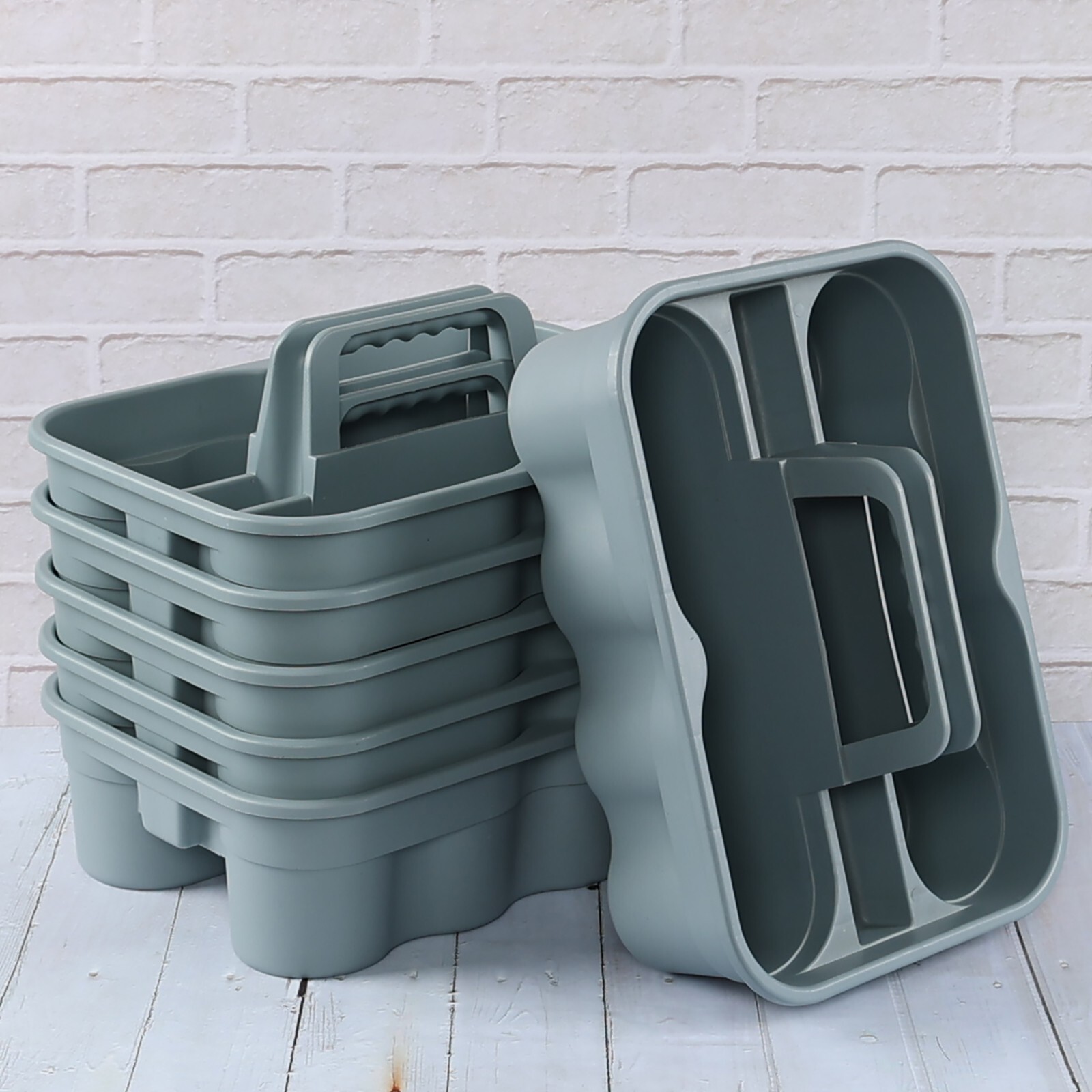 4/6-Packs Plastic Large Cleaning Caddy with Handle Commercial Tools Supply, Grey