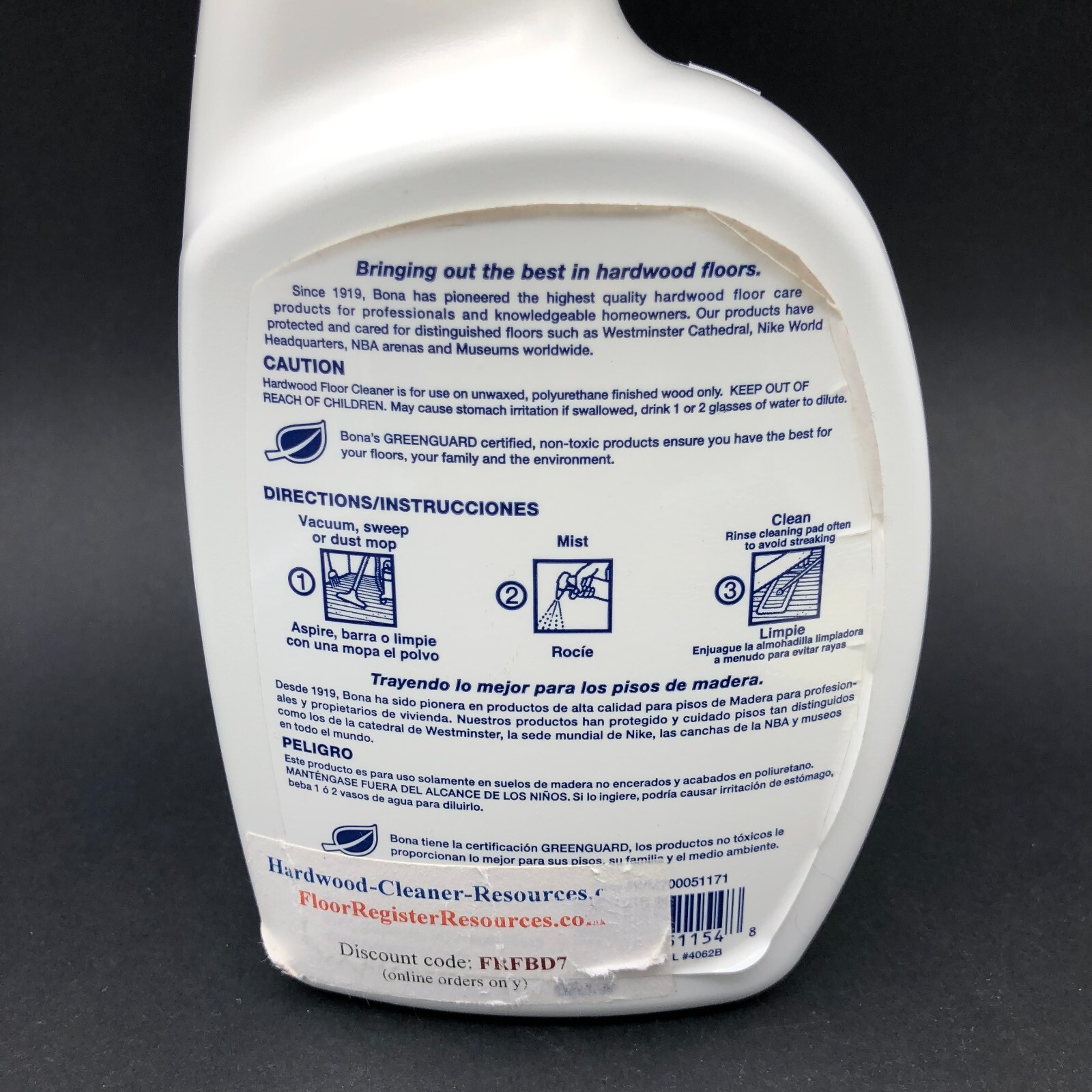 Bona Hardwood Floor Cleaner Spray 32 Ounce Spray Bottle with Easy Grip Neck