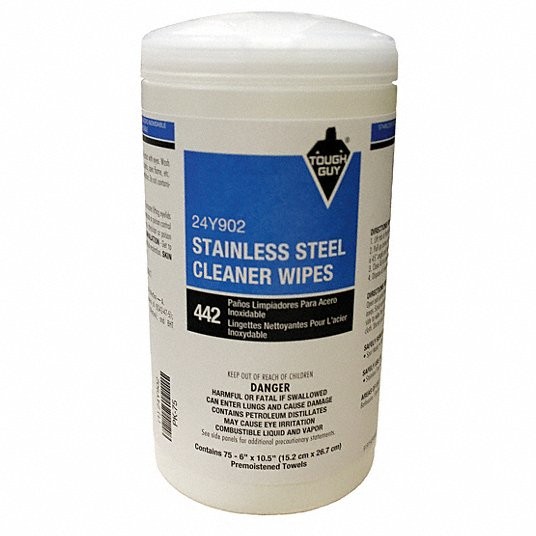 TOUGH GUY Stainless Steel Cleaner Wipes: Canister, 75 ct 6 Pack