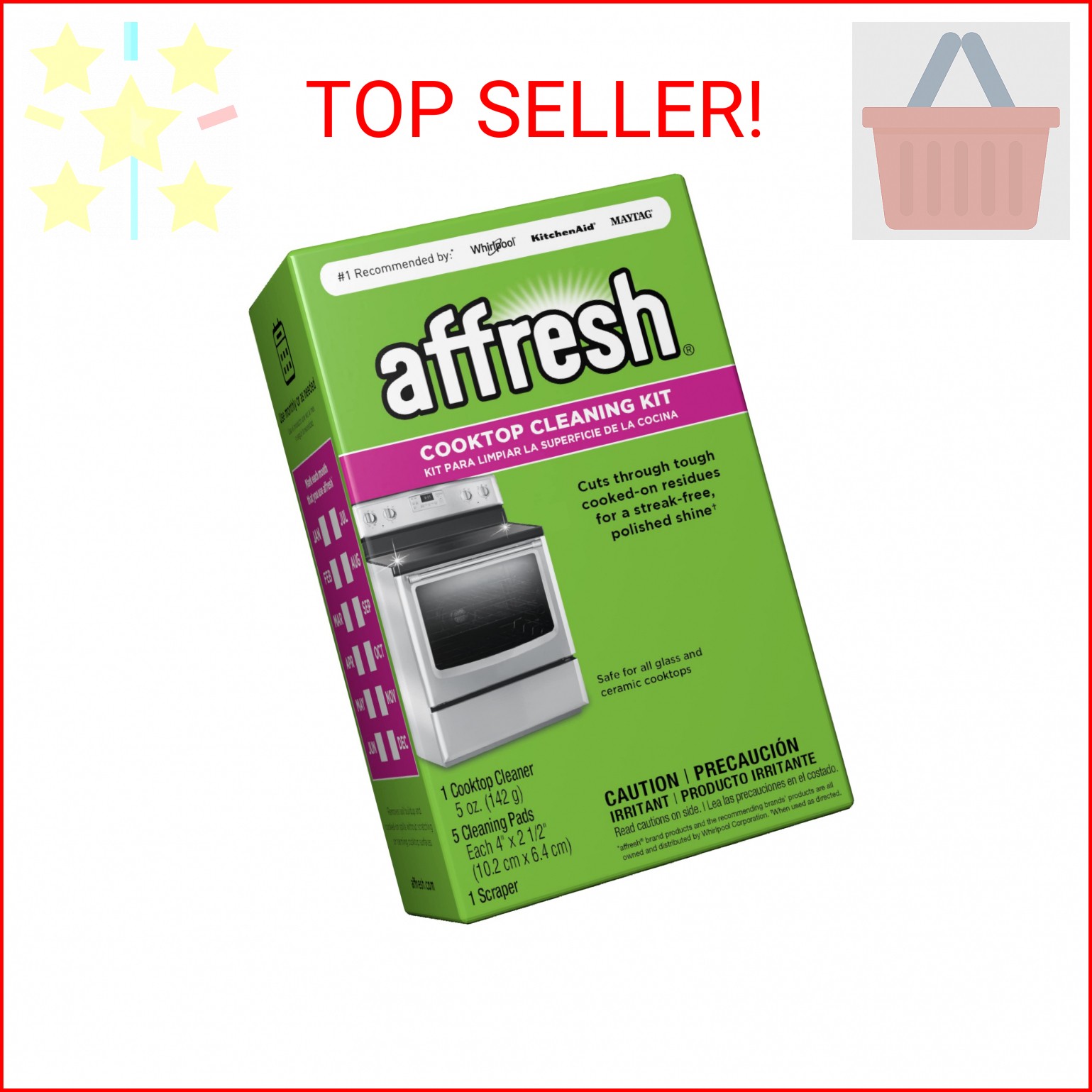 Affresh Cooktop Cleaning Kit, Includes 5 oz cleaner, 5 pads, 1 scraper