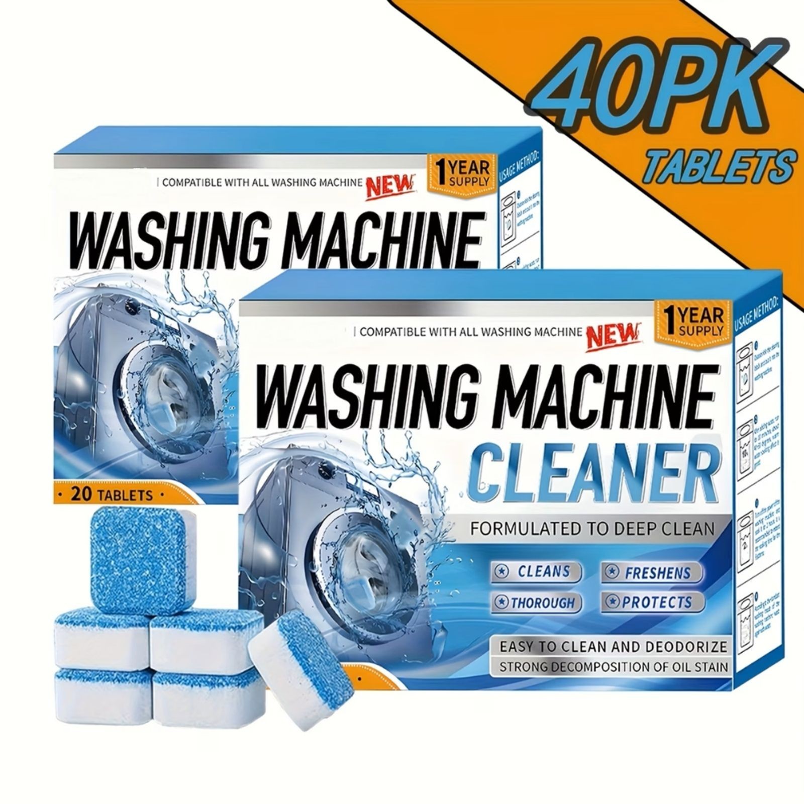 Washing Machine Cleaner Tablets Descaler for HE Front & Top Load Washer Deep
