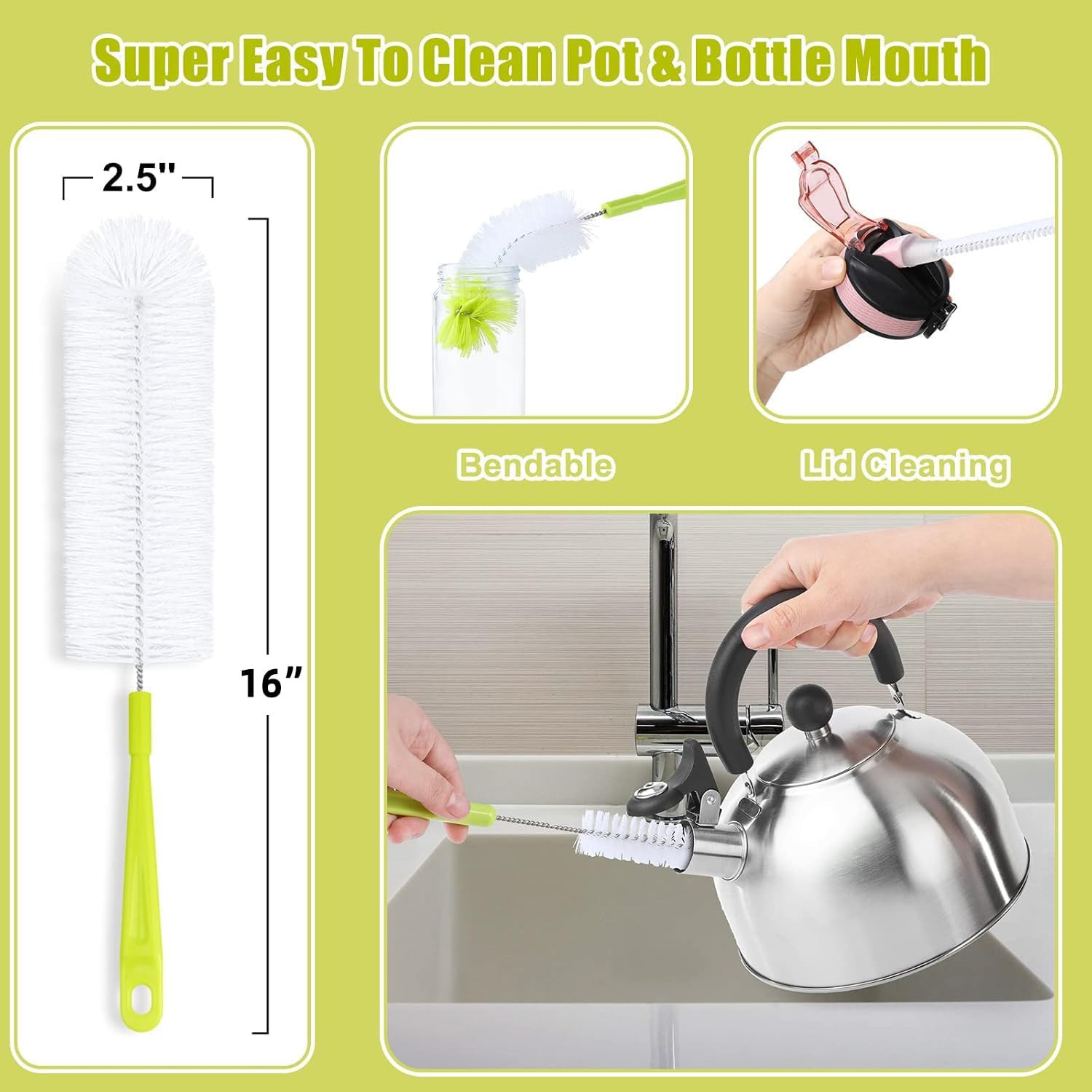 5 Pack Bottle Cleaning Brush Set Long Handle Water Bottle Tube Spout Cleaner