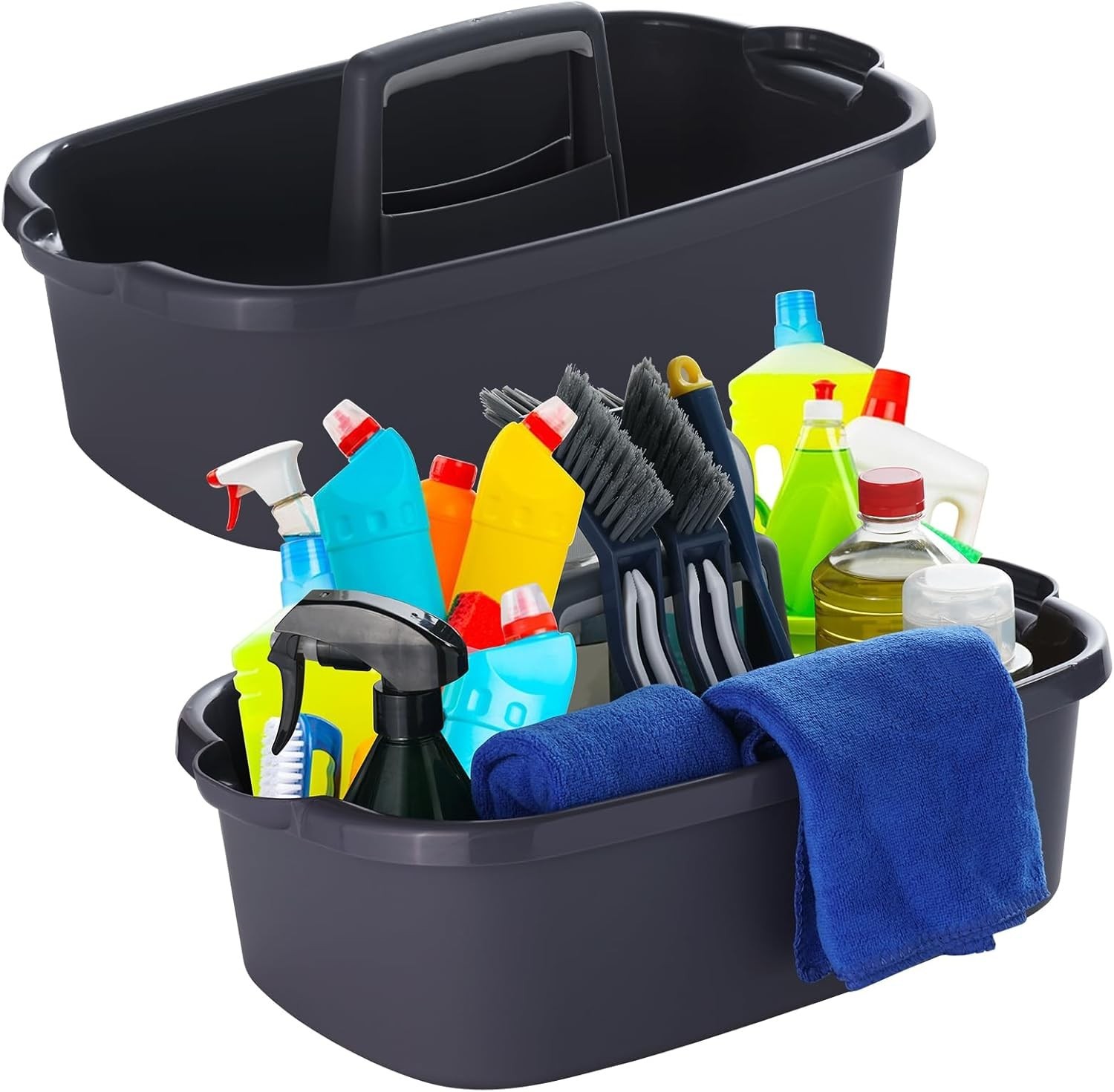 2-Pack Large Gray Cleaning Caddy for Cleaning Supplies with Handle – Portable…