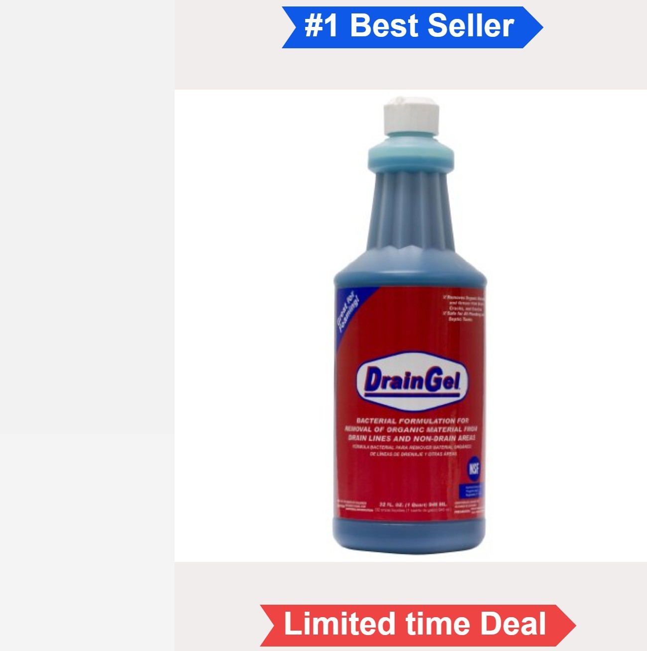 Drain Cleaner Organic Gel Quart Live Active Cultures Eliminates Buildup Drain