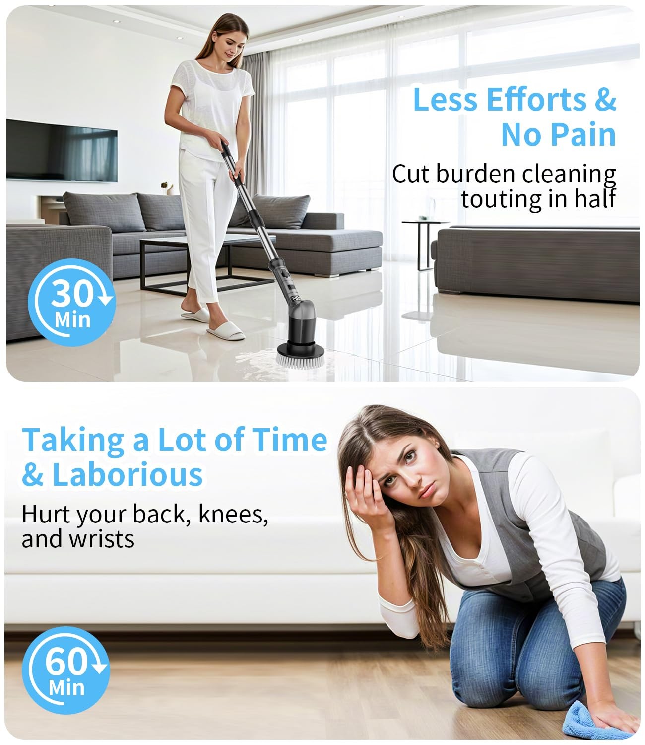 Electric Spin Scrubber with 3 Speed, Adjustable Extension Handle, 8 Brush Hea…