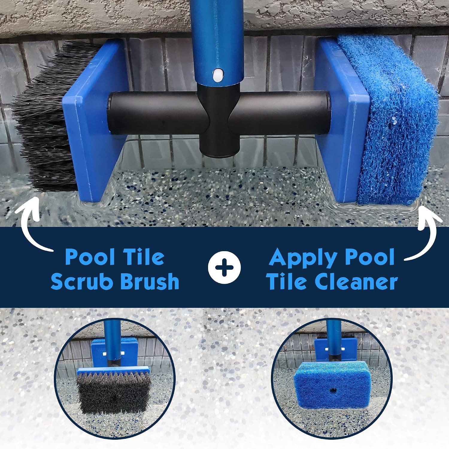 Pool Tile Brush Scrubber 2-In-1 Scrub and Scour Waterline Tile Scale Cleaner – E