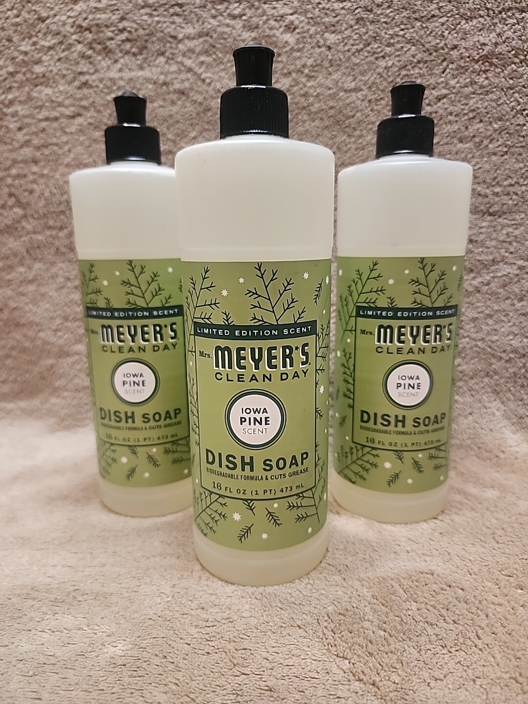 Lot of 3: Mrs Meyers Iowa Pine Scent Dish Soap. Limited Edition Seasonal Scent