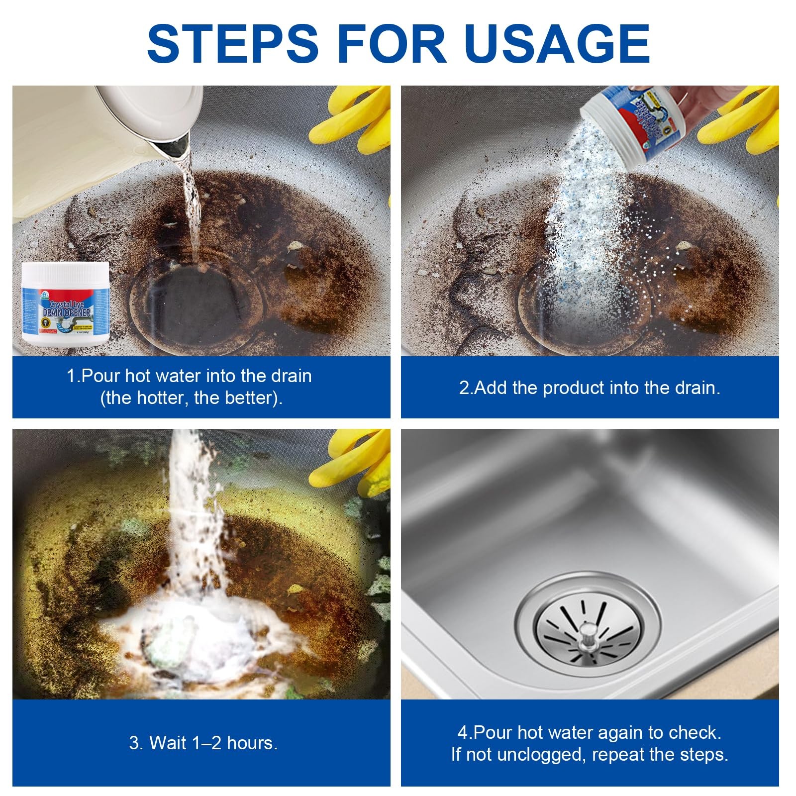 BELL BIRD Drain Opener, 9.2oz Crystal Lye Sodium , Clog for Sinks, Drains, Sh…