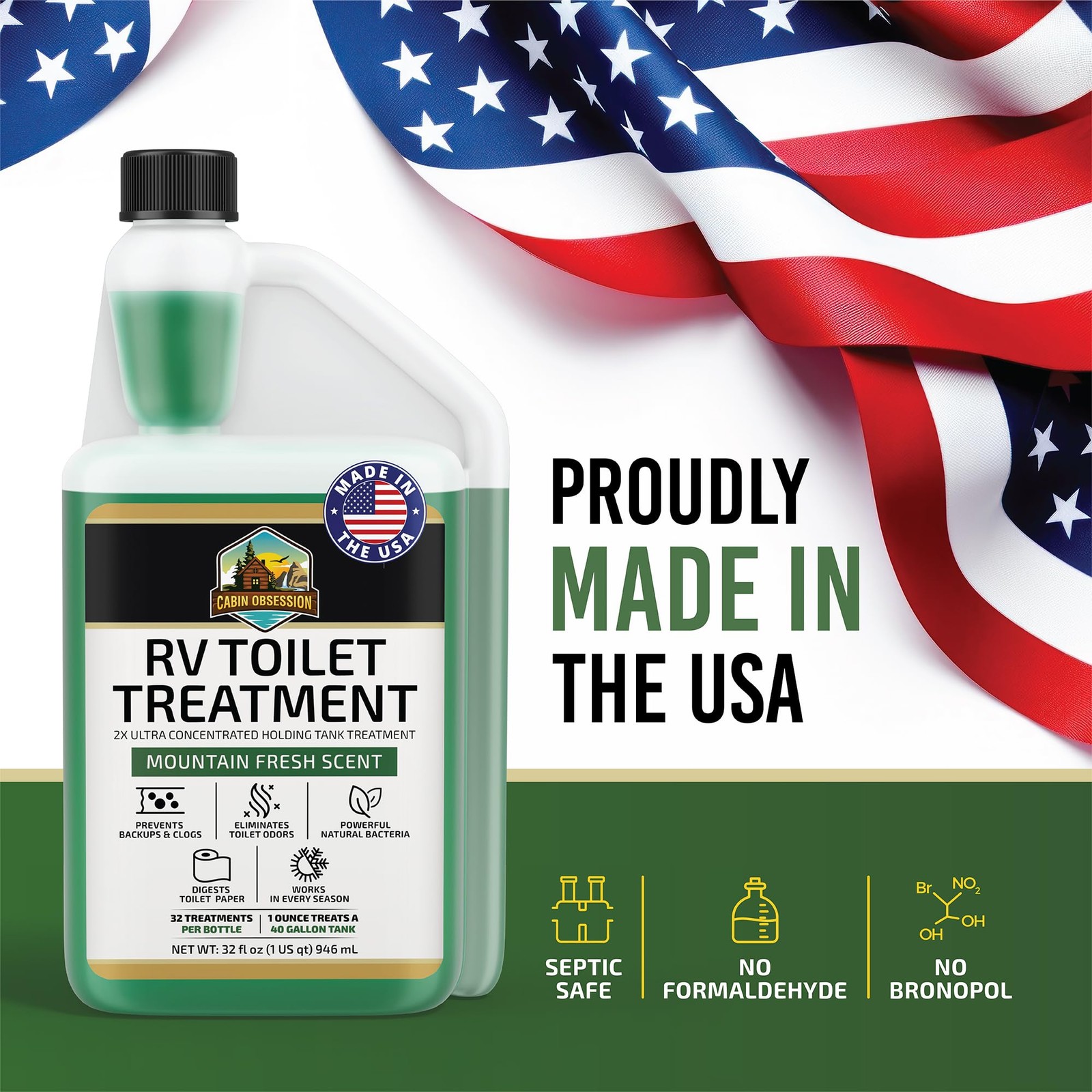 RV Toilet Treatment (32 oz) – 2x Ultra Concentrated Liquid RV Black Tank Trea…