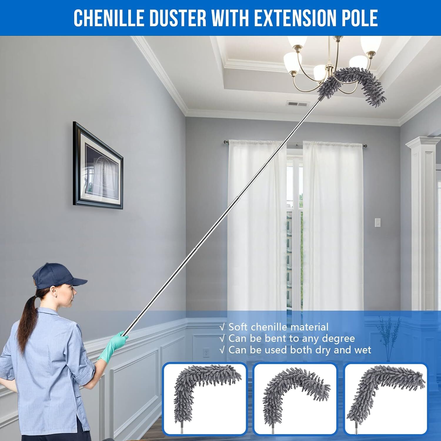 Dusters for Cleaning, Retractable Microfiber Gap Dust Cleaner with Extension Pol