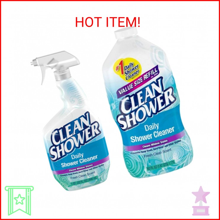 Clean Shower, Daily Shower Cleaner – No Scrub Bundle Pack [32oz. Spray Bottle &