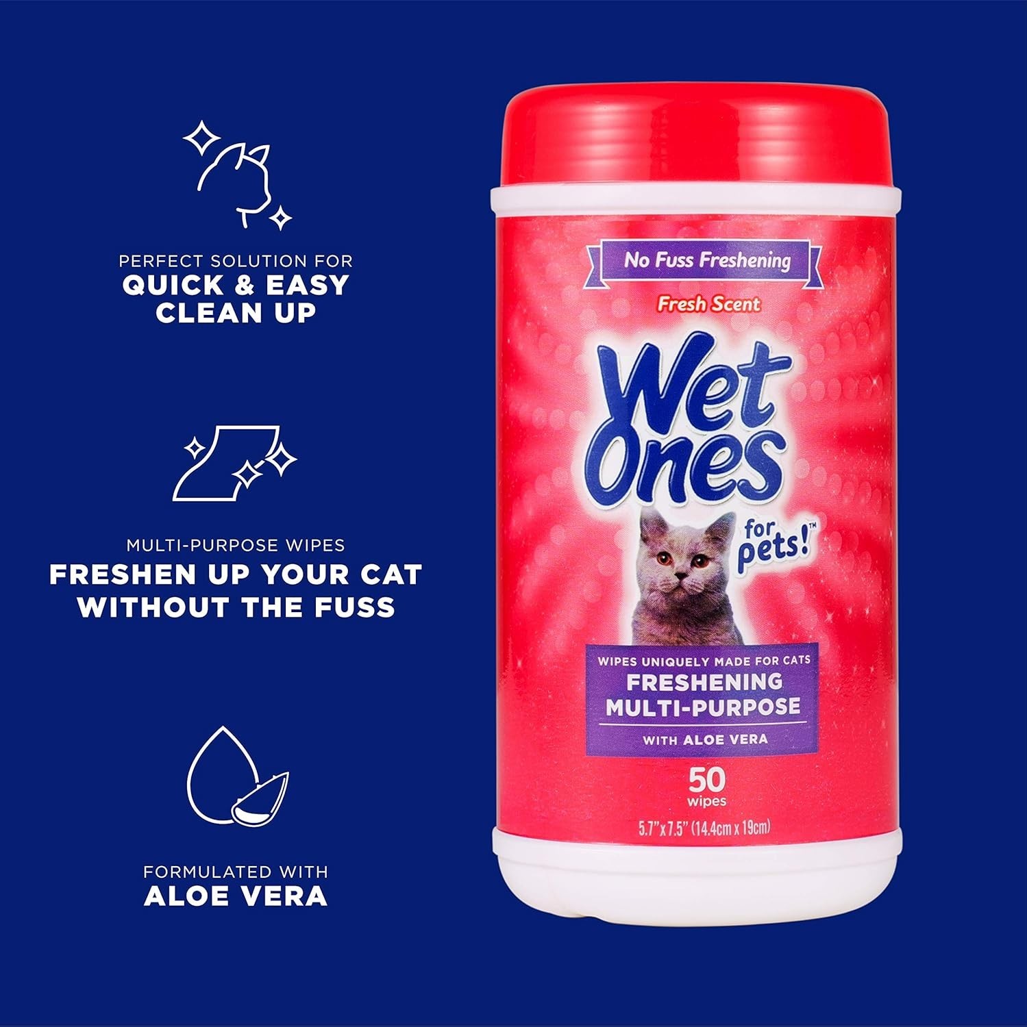 for Cats Freshening Wipes, Multi-Purpose Cat Grooming Wipes with Aloe Vera, H…