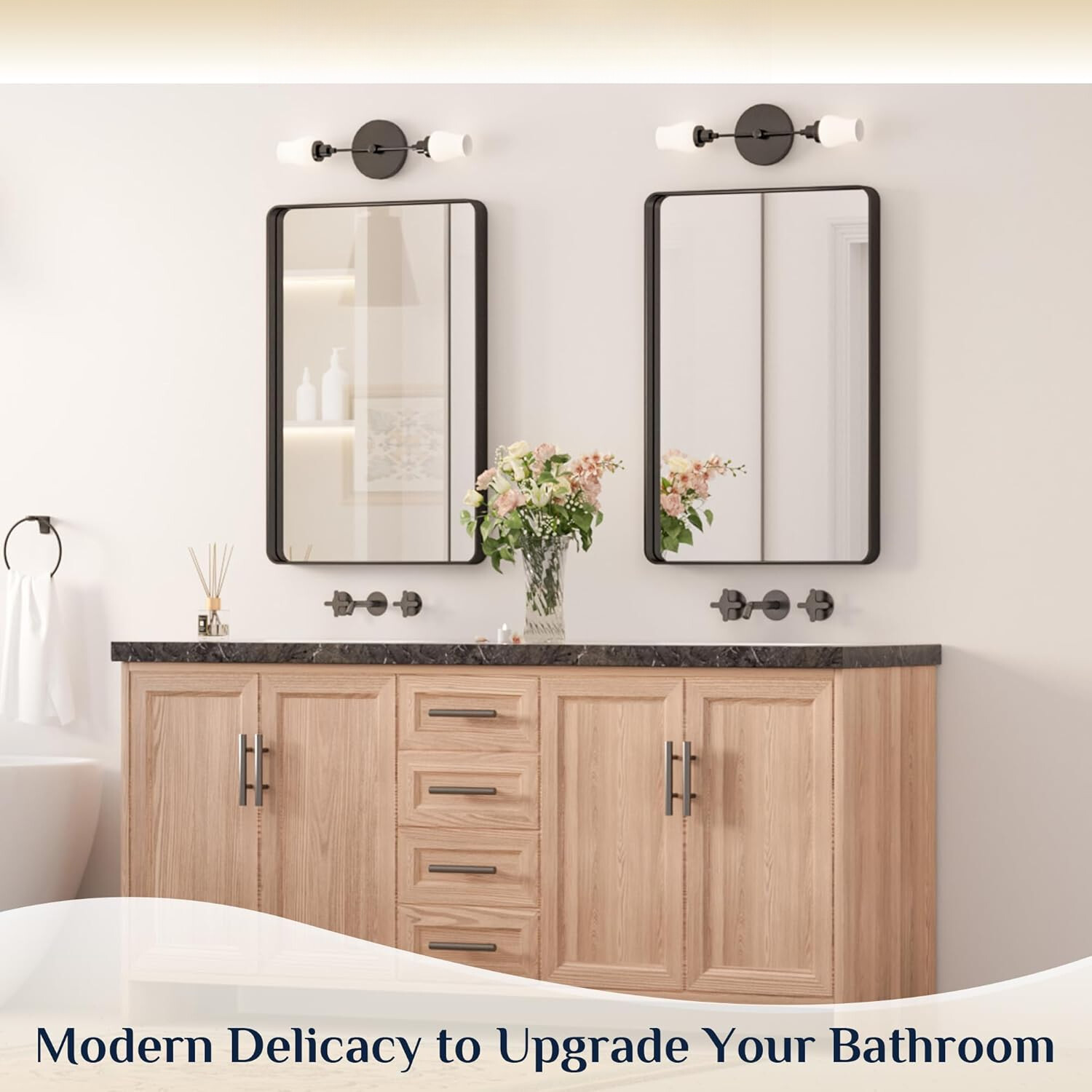 Black Bathroom Mirror,20 x 30-Inch Rectangular Wall Vanity Mirror,Tempered Glass