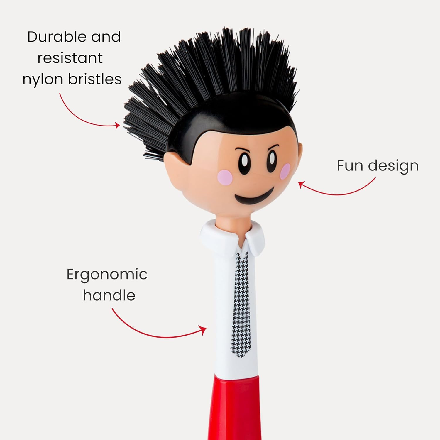 Ergonomic Kitchen Dish Brush with Handle and Stand, Red & Black Scrub Brush