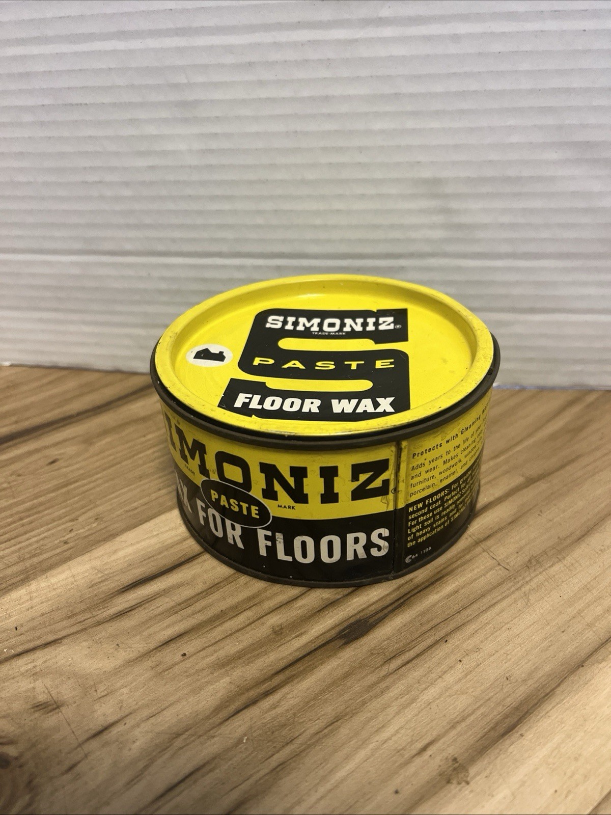 Vintage FULL Simoniz Paste Floor Wax Metal Yellow Tin Can Advertising NOS