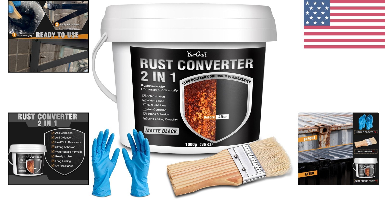 36oz Eco-Friendly 2-in-1 Rust Converter Paint & Metal Primer for Steel Surfaces
