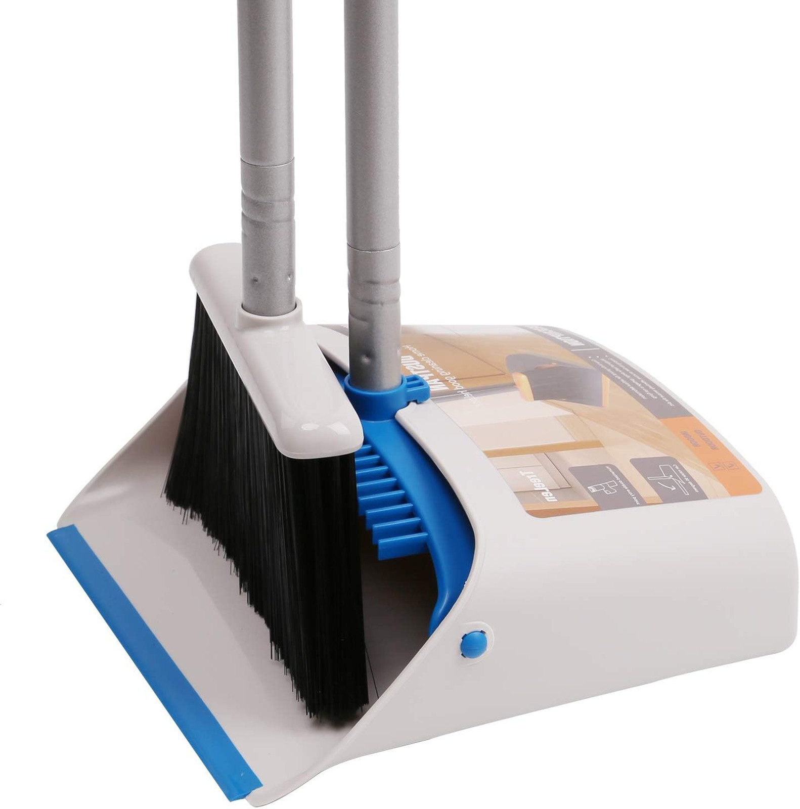 Long Handle Broom and Dustpan Set Upright Dust Pan Combo for Home Kitchen Office