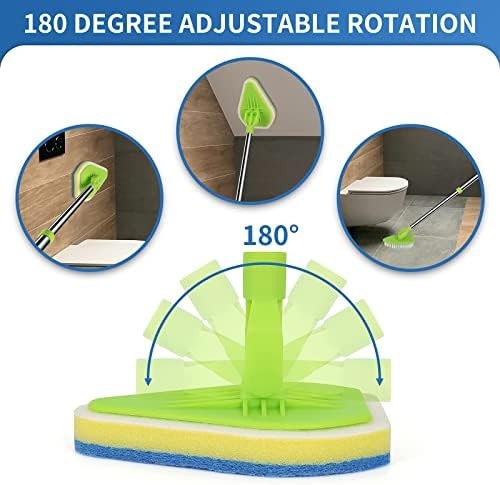 2 in 1 Scrub Cleaning Brush with 37” Long Extendable Handle,1 Stiff Bristle and