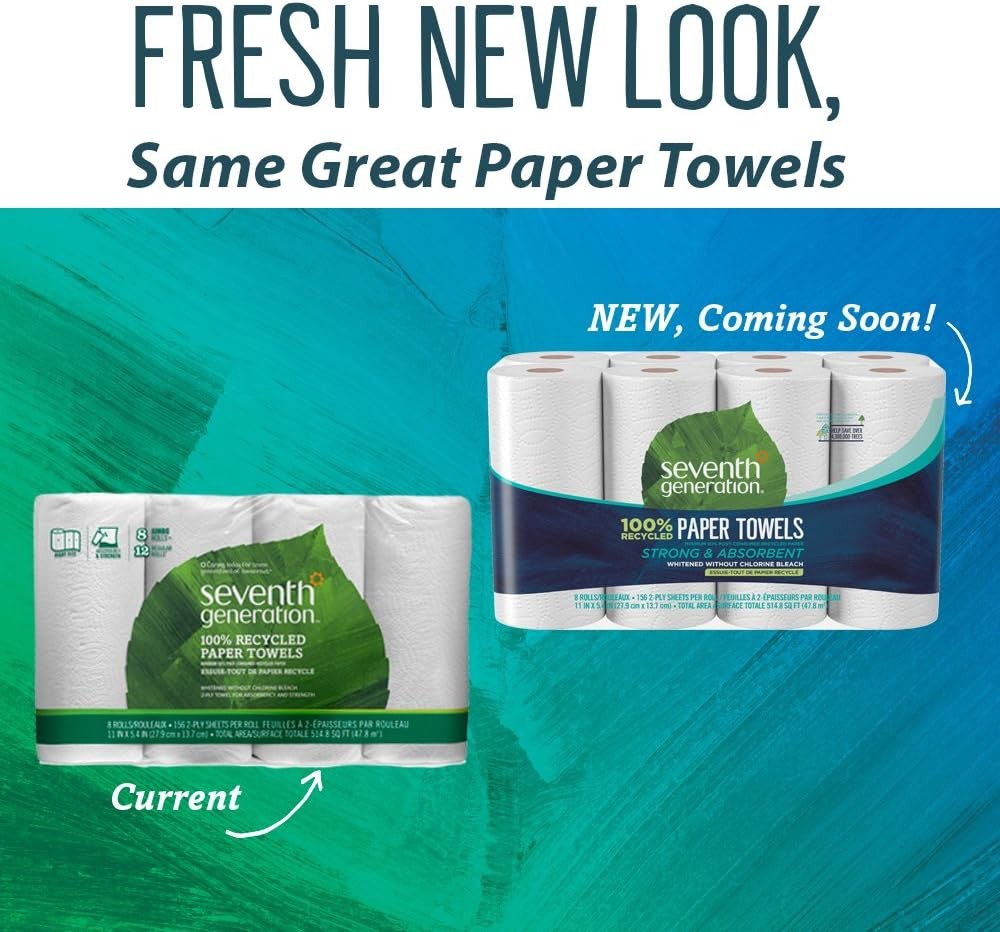 Seventh Generation 100% Recycled Paper Towels, 2-ply, 8 Count, Pack of 4