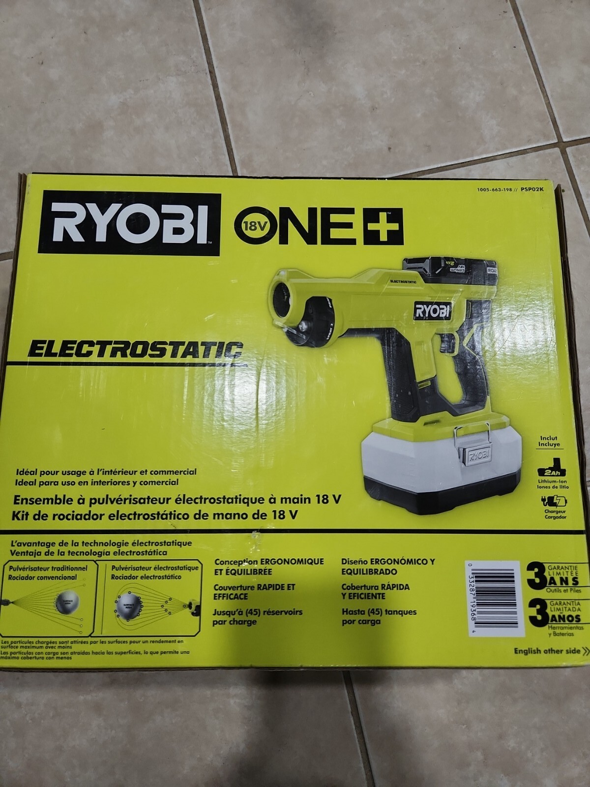 RYOBI Cordless Handheld Electrostatic Disinfectant Sprayer PSP02K With 2aH Batt