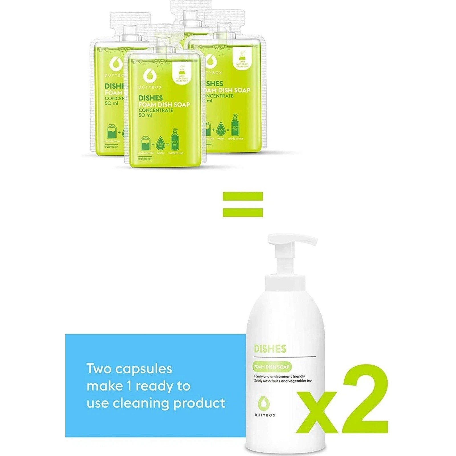 DutyBox Dish Soap – Liquid Foam Soap for Dishes 1 Pump Bottle & 4 Capsules