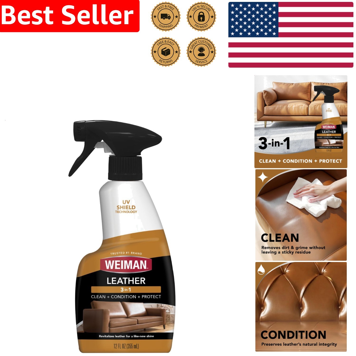 Professional Leather Cleaner & Conditioner 12oz – Protects, Cleans, Restores
