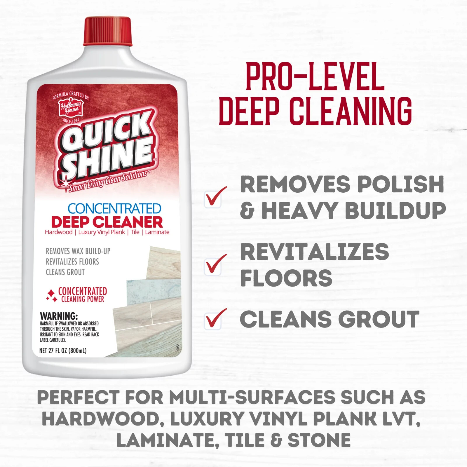 QUICK SHINE Concentrated Deep Cleaner, Revitalizes Floors & Cleans Grout, 27 Oz