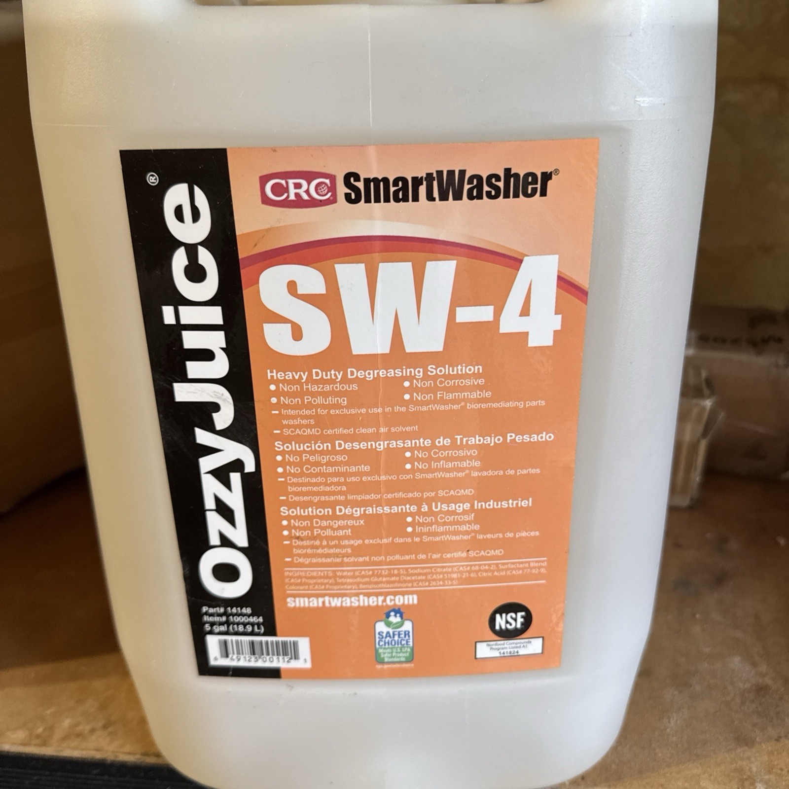 14148 SmartWasher OzzyJuice SW-4 Heavy-Duty Degreasing Solution – 5 Gallon
