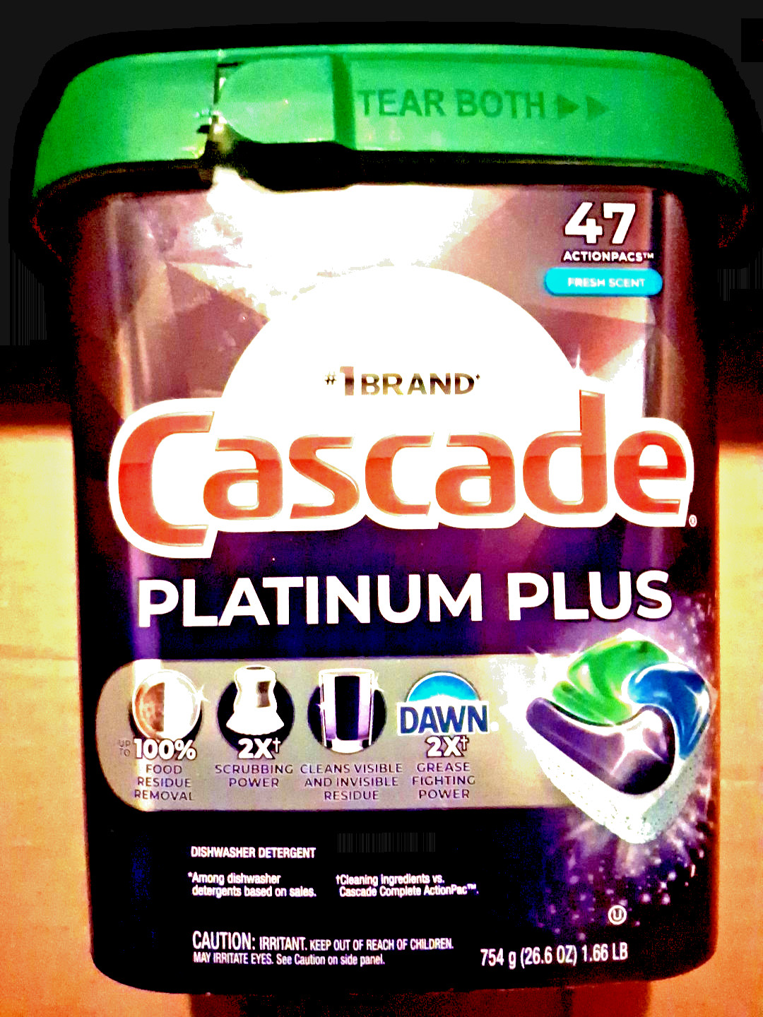 Cascade Platinum Plus ActionPacs Dishwashing Detergent Pod Fresh Scent 47