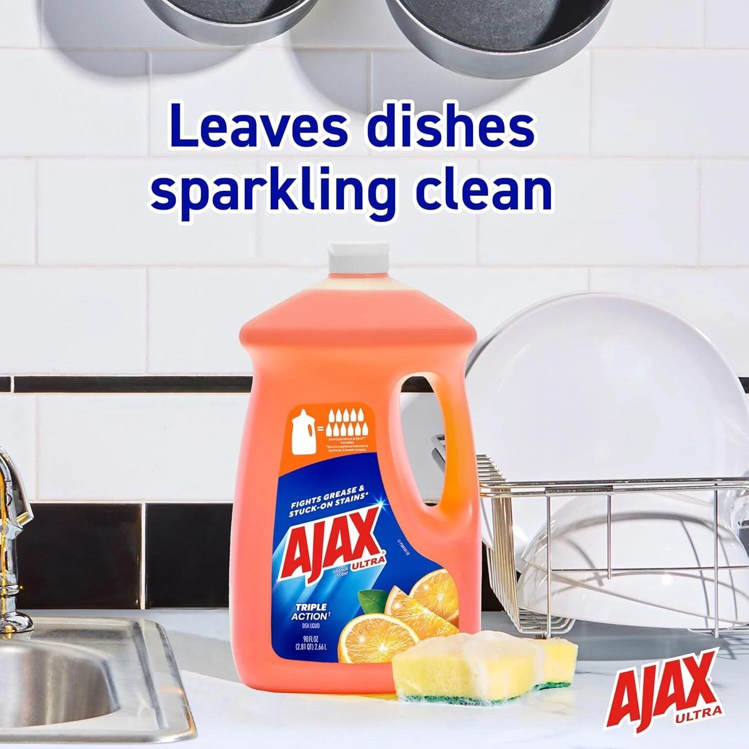 Ajax Ultra Triple Action, Dishwashing Liquid Dish Soap, Orange, 90 Fluid Ounce