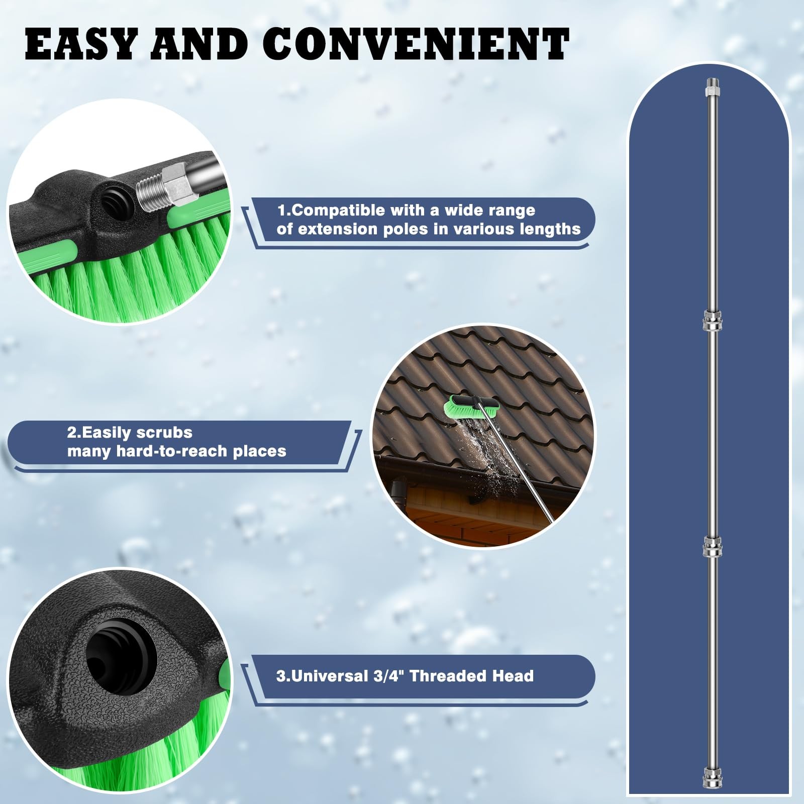 10“ Car Wash Brush Head, Scrub Brush Attachment for Extension Pole, Outdoor C…