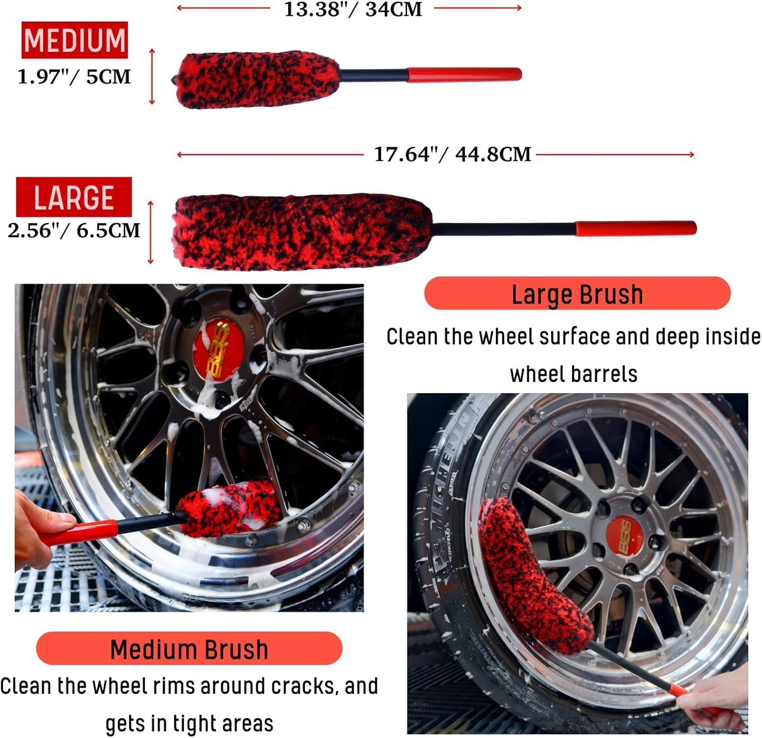 Car Wheel Rim Tire Cleaning Brush Set 4PCS Scratch Free Woolies Detailing Kit