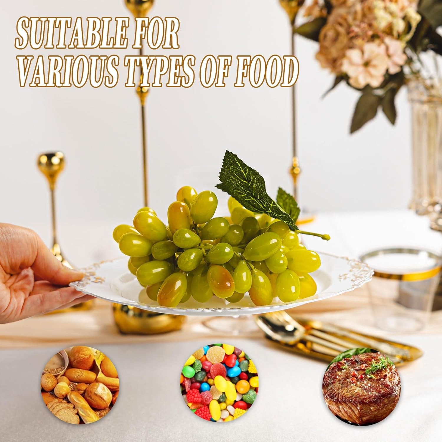 350PCS Gold and White Plastic Plates, Gold Plastic Dinnerware Sets for 50 Gues