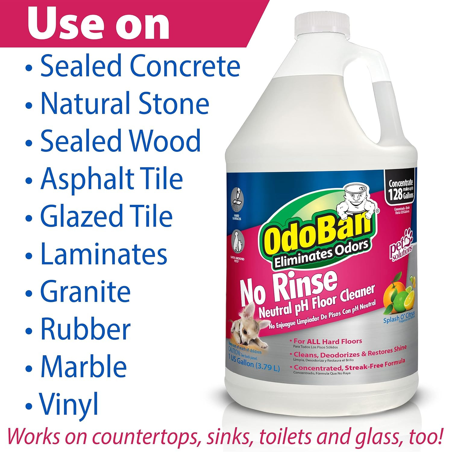 Pet Solutions No Rinse Neutral Ph Floor Cleaner Concentrate, Made in the USA, Sp