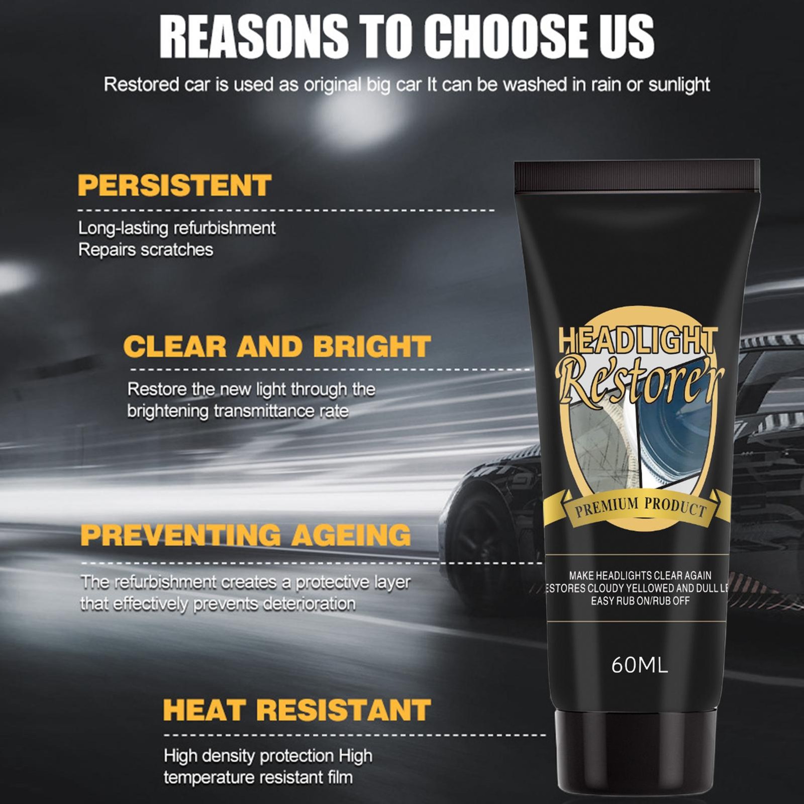 Car Headlight Restoration Cream 60ml Restorer Lens Cleaner Repair Polish