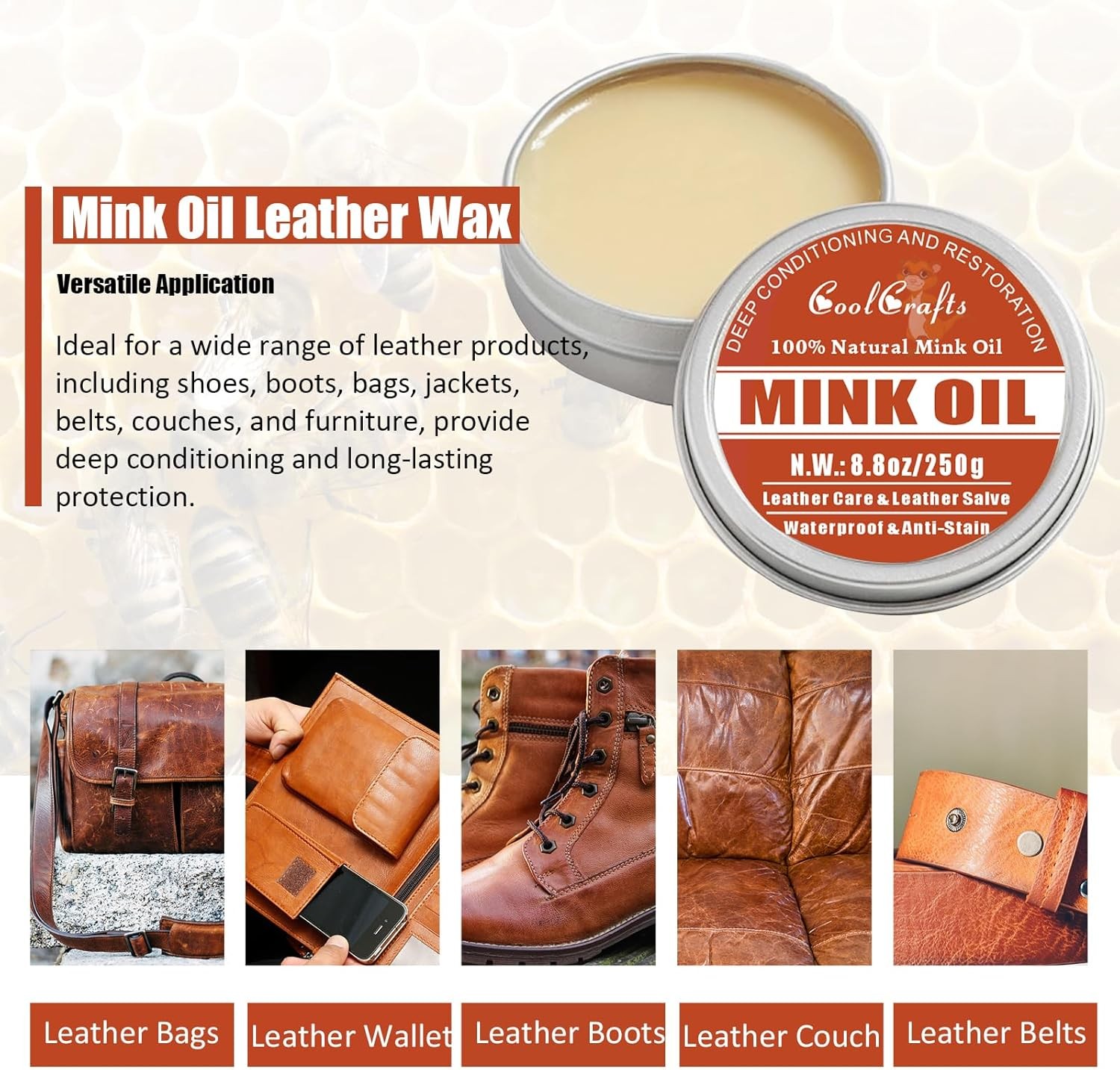 Mink Oil for Leather Boots 8.8 OZ Boot Oil Leather Conditioner Cleaner for Shoes