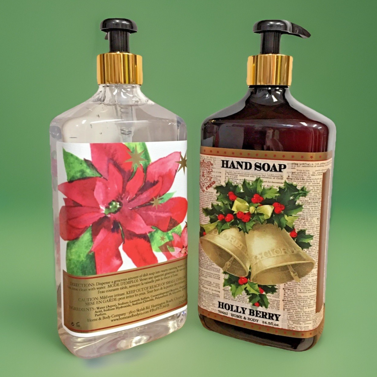 Home & Body Holiday Dish Hand Soap 2pc Set HOLLY BERRY 24oz Fireside Traditions