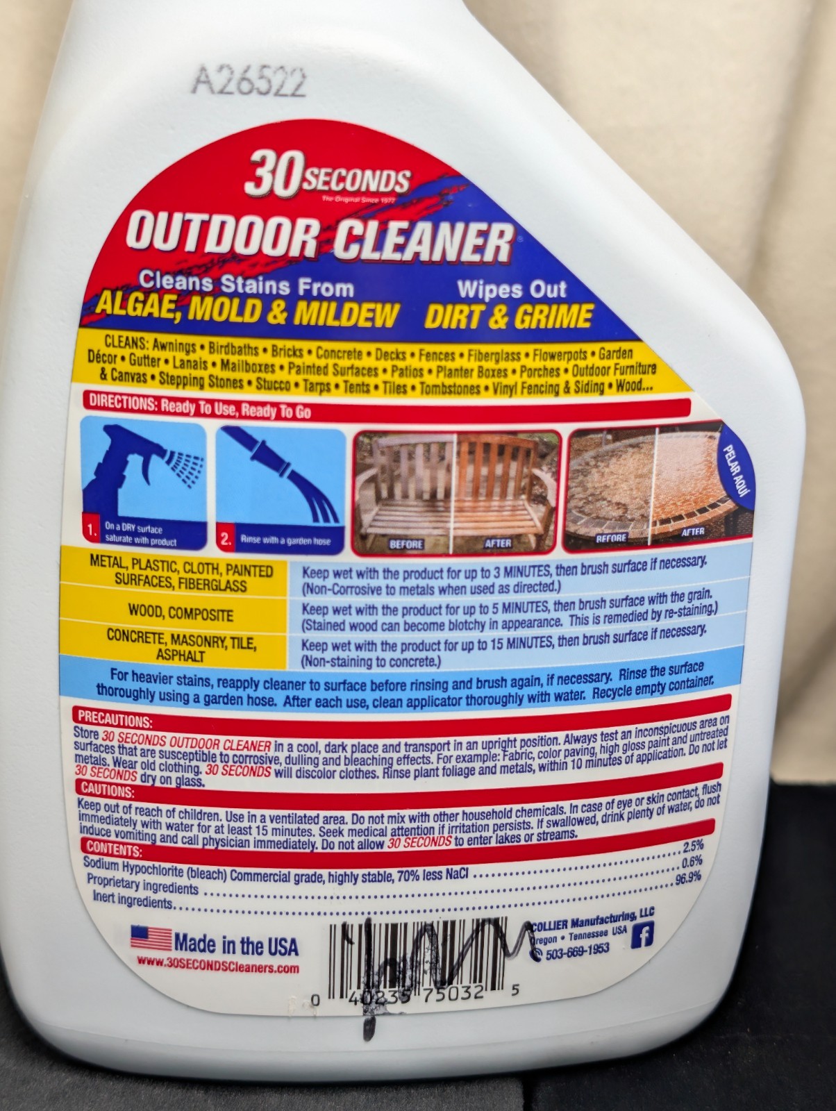 30 SECONDS Outdoor Cleaner Ready To Use 1 Quart Spray Algae Mold Mildew Remover