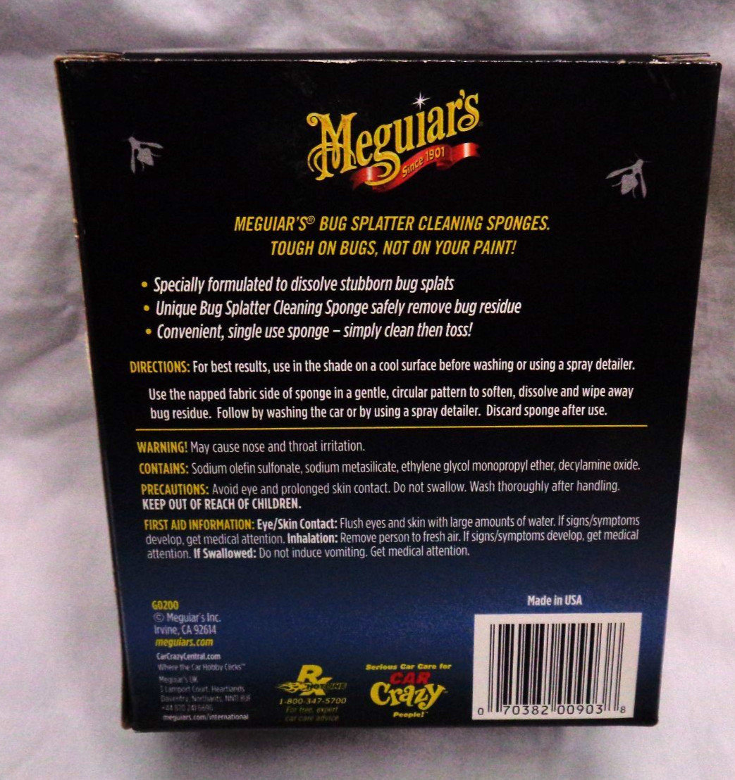 Meguiar’s BUG SPLATTER Sponges ~ Made in USA ~ 5 pre-saturated pads w/ 2 sides