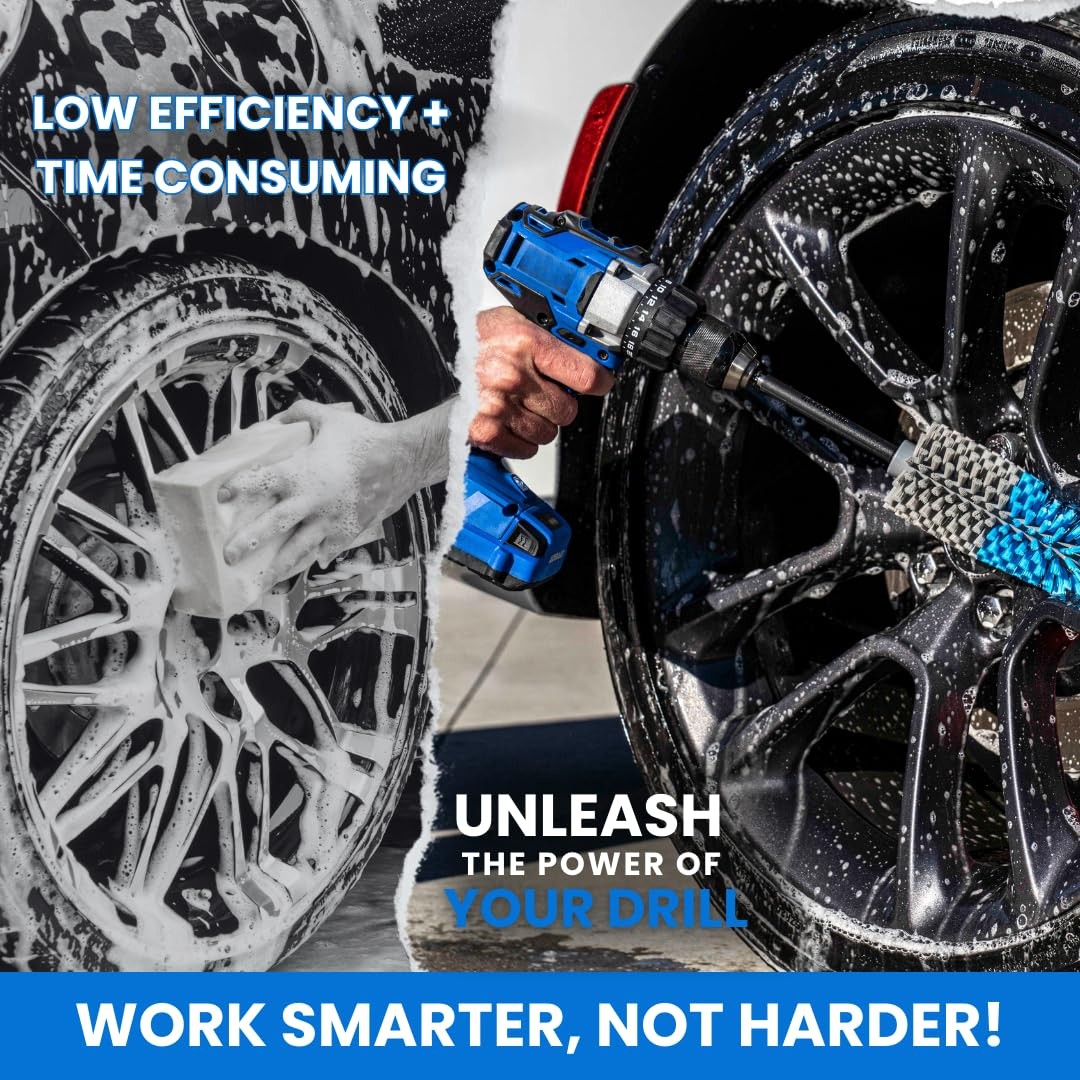 Long Reach Drill Brush Attachment, All Purpose for Car Tires, Wheels, Wheel W…