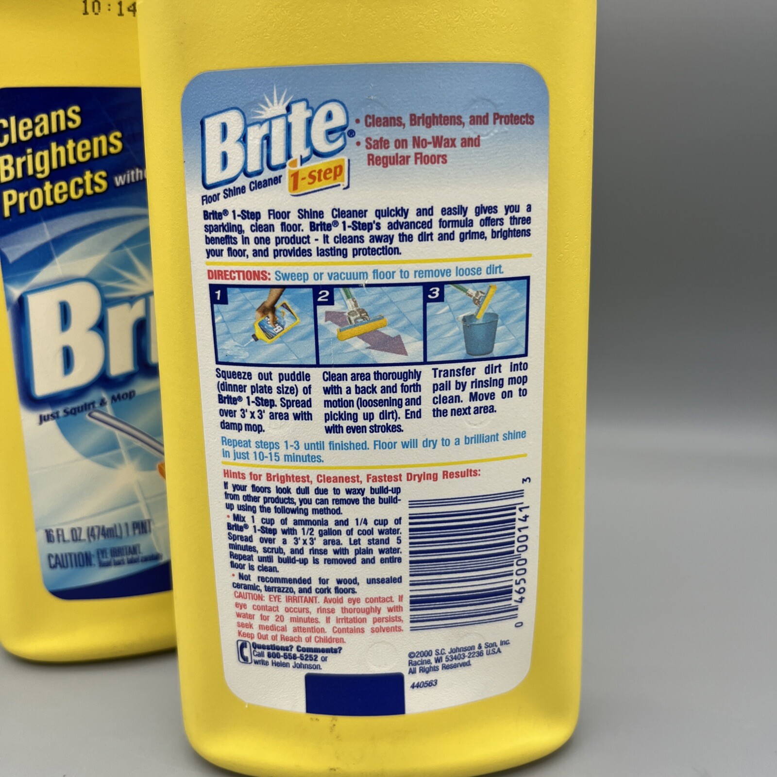 2x Vintage Brite Floor Shine 1 Step Cleaner 16 Fl Oz New 2000 Lot