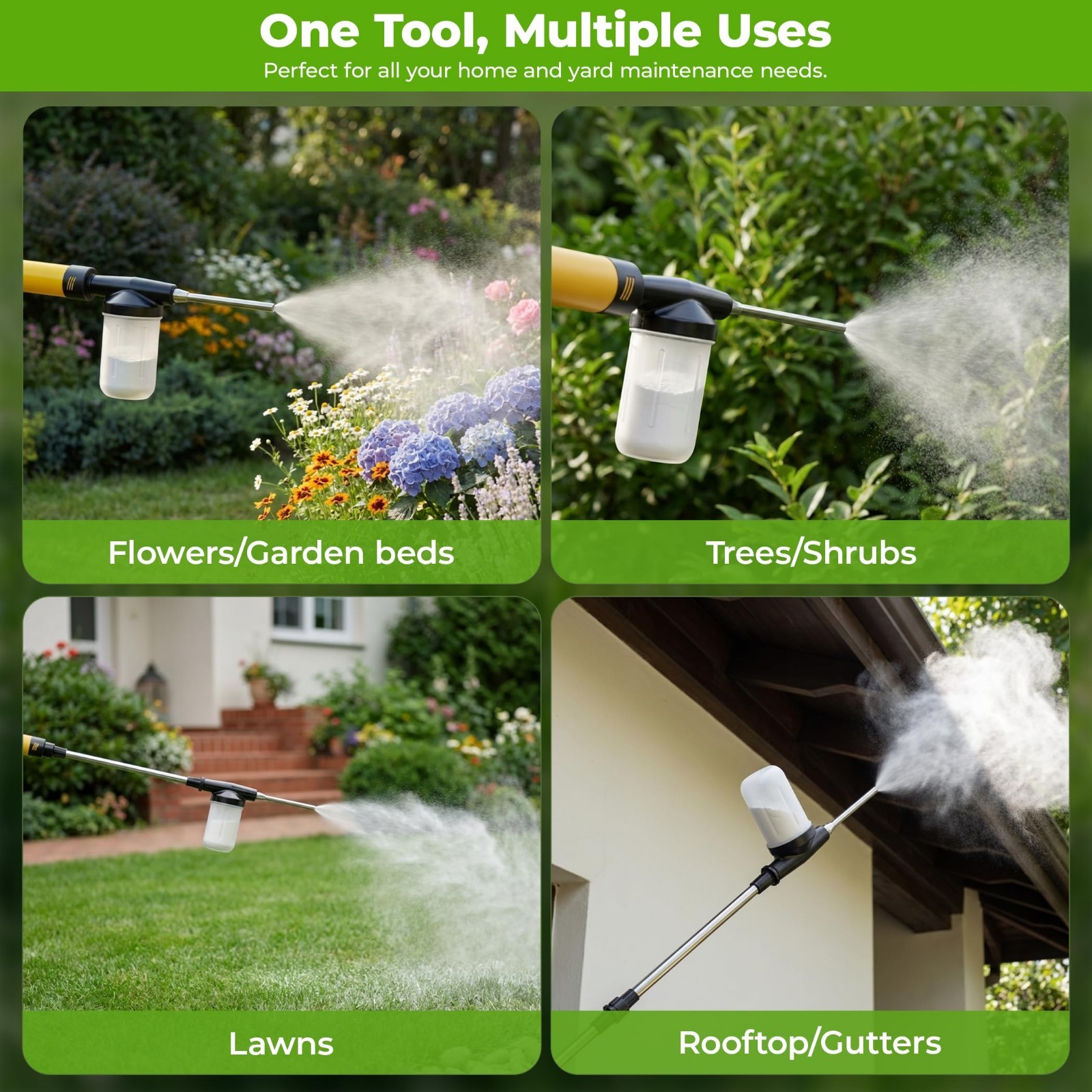 Adjustable Powder Duster with 4FT Extension Pole, Manual Pump Sprayer for Garden