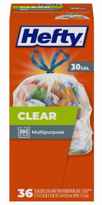 Drawstring Multipurpose Trash Bags, Clear, 30 Gallons, 36-Ct. – 00E88662