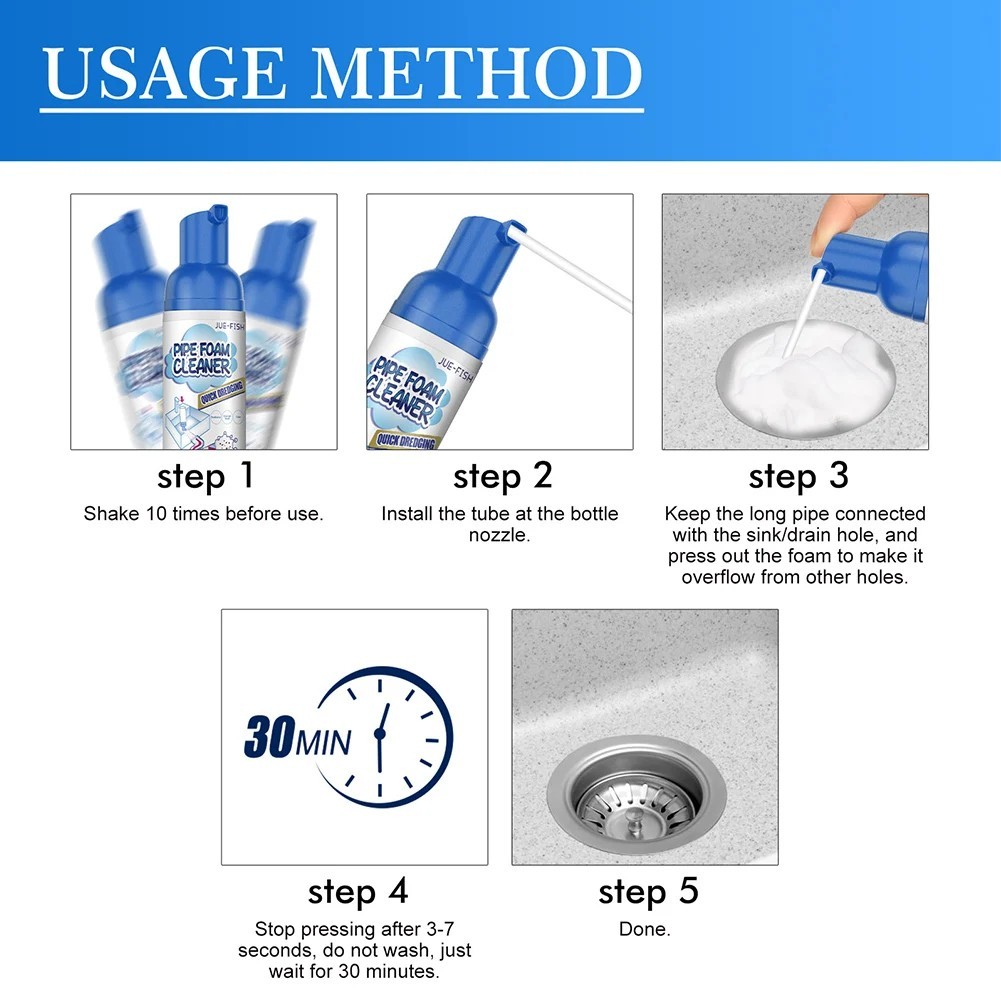 Grease & Odor Remover Foam Rapid-Acting Pipe Cleaner for Sink Drains