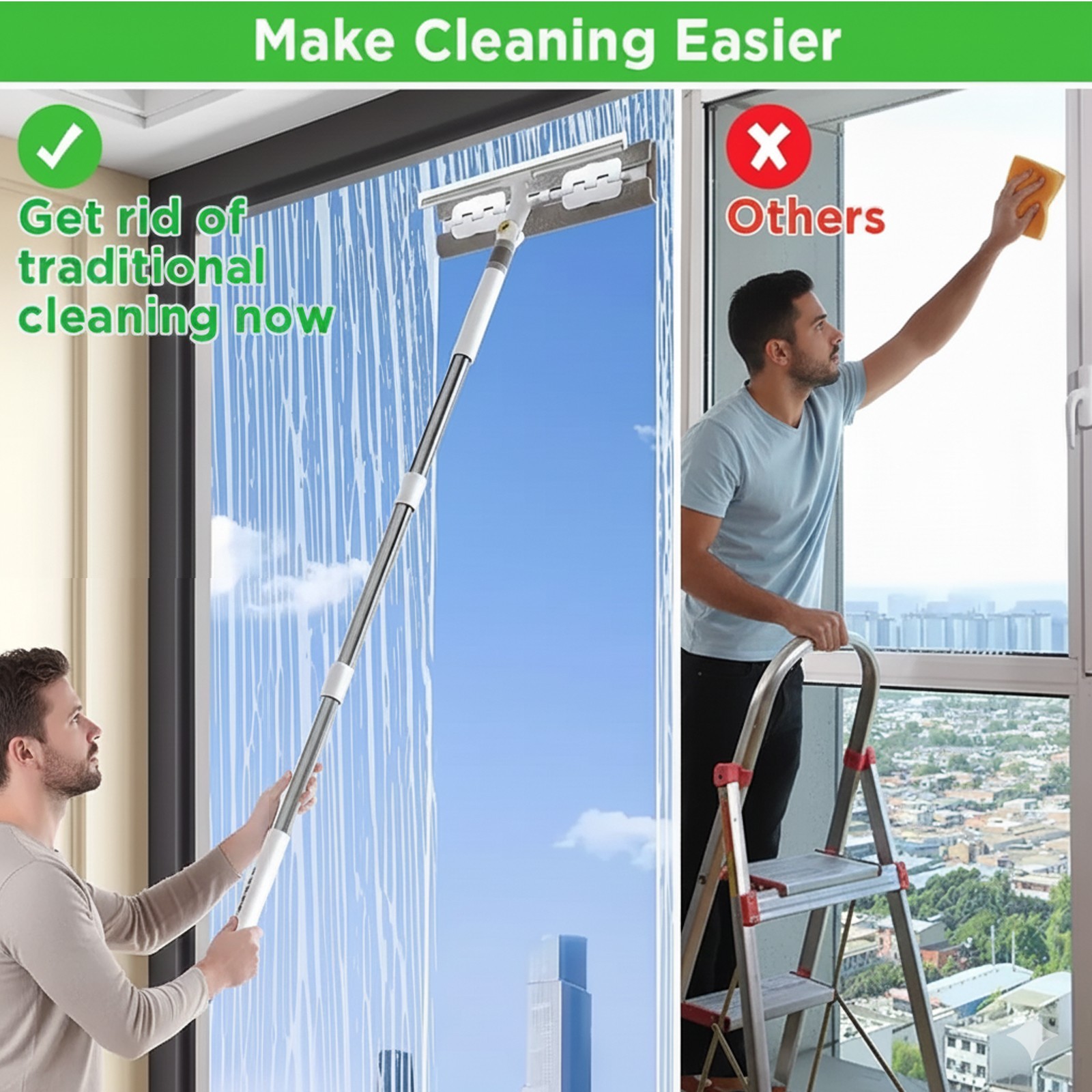 52″ Extendable Window Squeegee Cleaner Long Handle Car Cleaning Window Glass