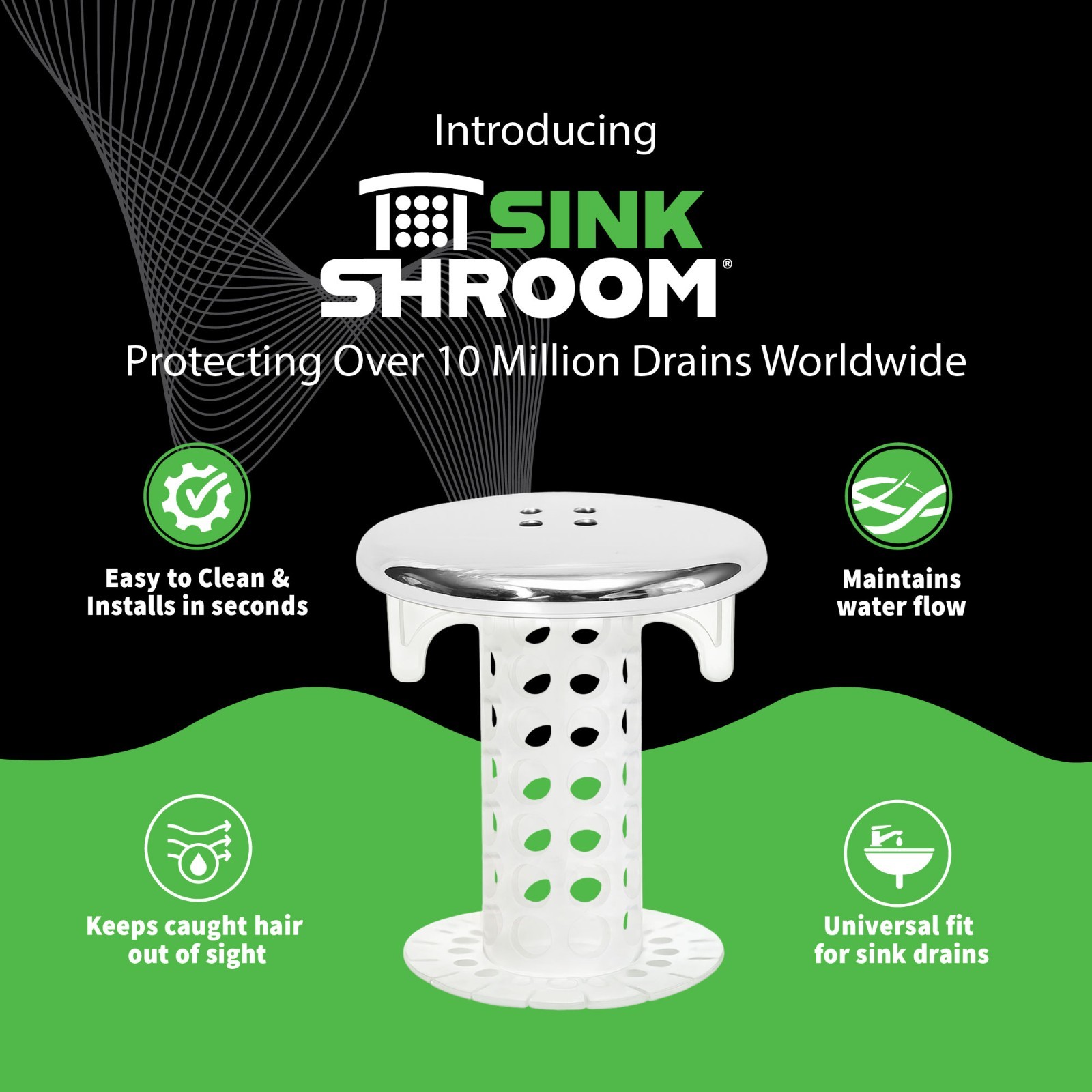 SinkShroom® Chrome Award-Winning Drain Hair Catcher Strainer Snare by TubShroom