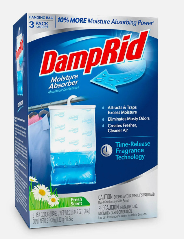 DAMPRID Hanging Moisture Absorber Bag Pure Linen 3 Bags NEW – Sealed Box